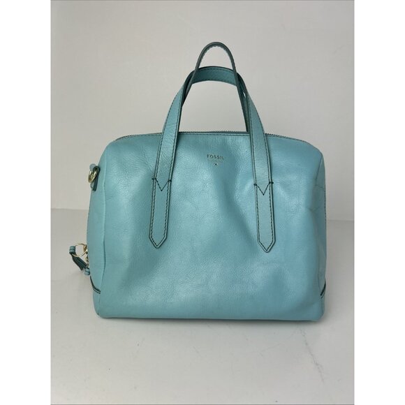 FOSSIL Sydney Leather Satchel Blue Hand Bag *missing Shoulder Strap* Cow Hide - Picture 1 of 10